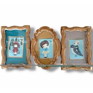 Vintage Set of 3 Mini Watercolor Art Big Eye Disney Fairytale Framed Original
